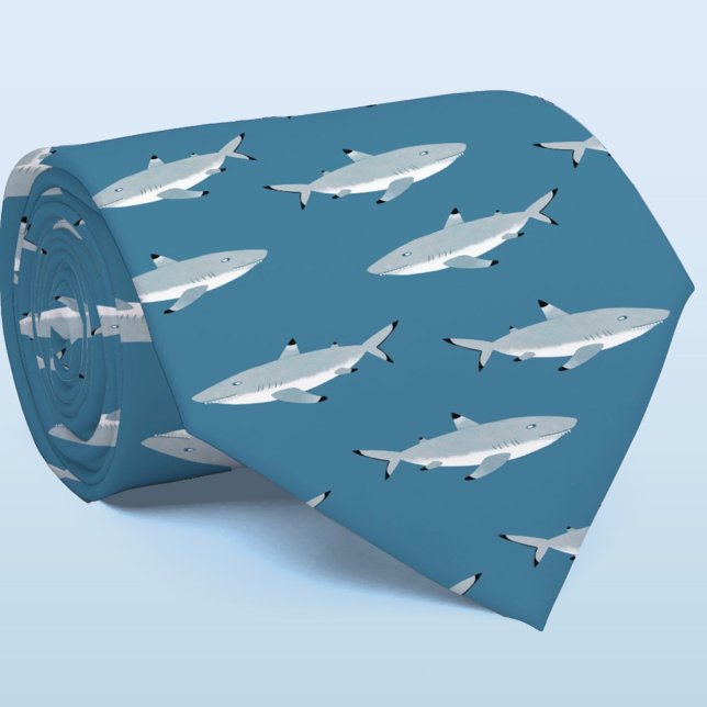 Gravata Tubarão-recife com ponta preta (Black Tipped Reef Shark Teal Green Tie for those who love the ocean.)