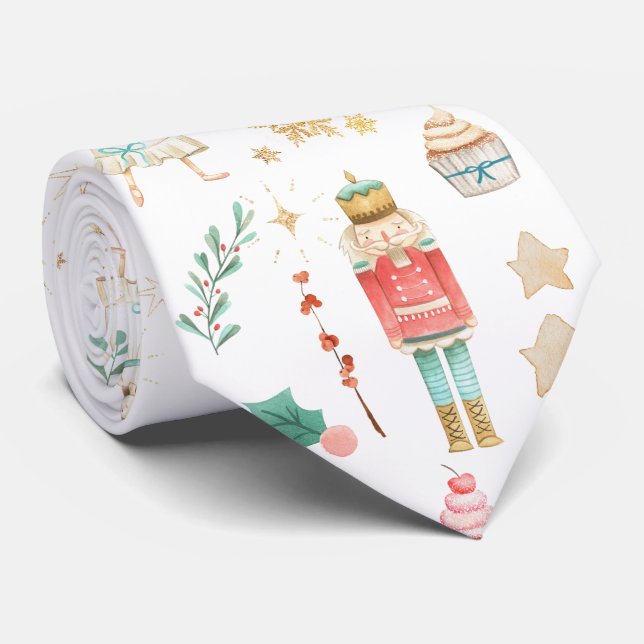 Gravata Tudo Nutcracker Natal Férias Branco  (Rolled)