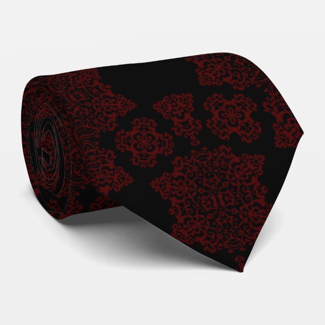 Gravata Tudor Rosa Damask (Vermelho) (Rolled)