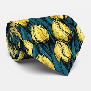 Gravata Tulipas amarelas com folhas azuis