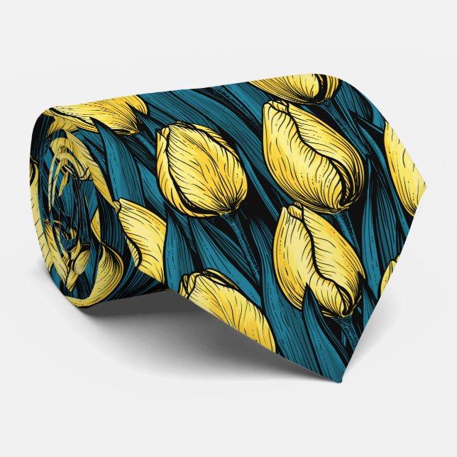 Gravata Tulipas amarelas com folhas azuis (Rolled)