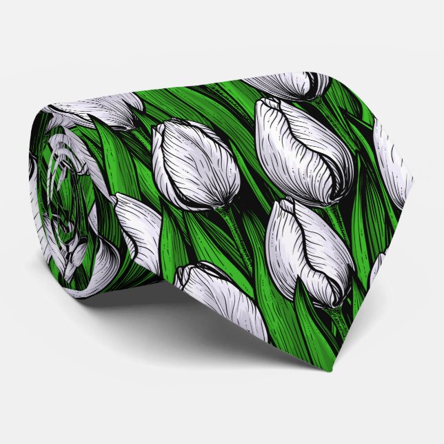 Gravata Tulipas brancas com folhas verdes (Rolled)