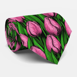 Gravata Tulipas cor-de-rosa com folhas verdes