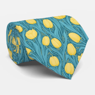 Gravata Tulipas em azul e amarelo