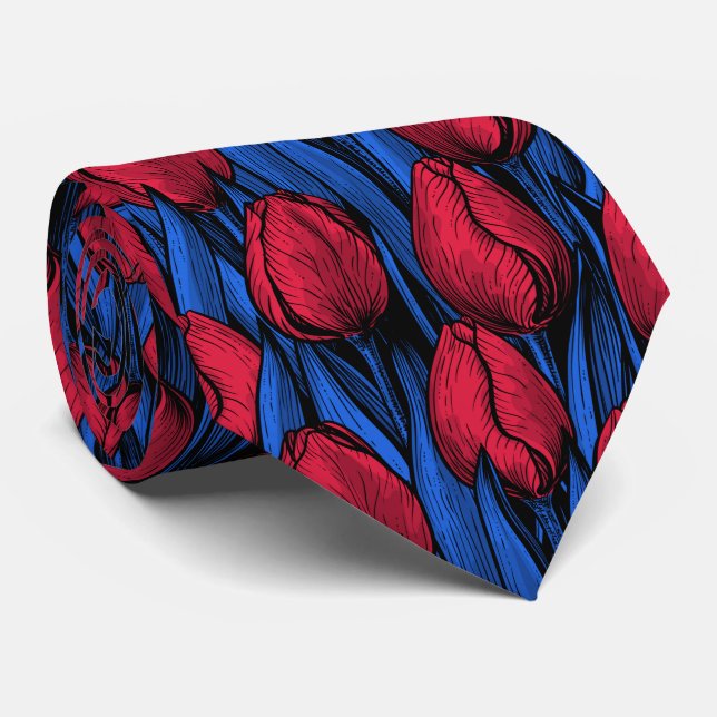 Gravata Tulipas em vermelho e azul (Rolled)