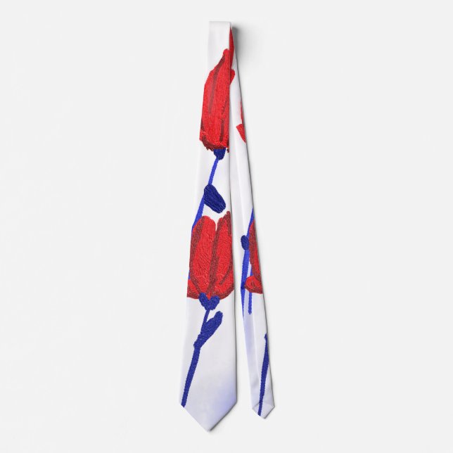 Gravata Tulipas Vermelhas com Azul (Frente)