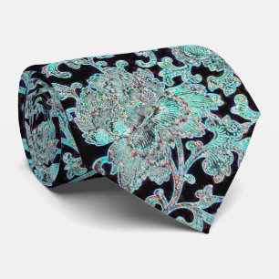 Gravata Turquesa de flor de pénia e preto