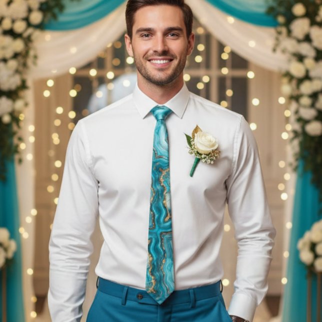 Gravata Turquesa e Dourada Torção do Pescoço da Agitação G (Criador carregado)