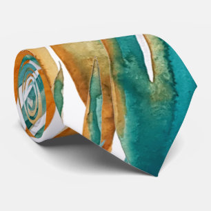Gravata Turquesa E Ferrugem Outono Aquarela Pintada à Mão