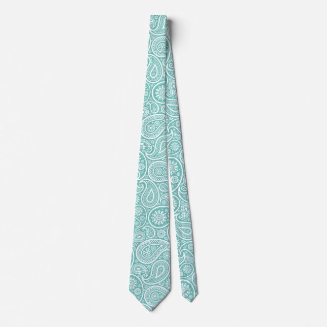 Gravata Turquesa e padrão paisley de vinheta branca (Frente)