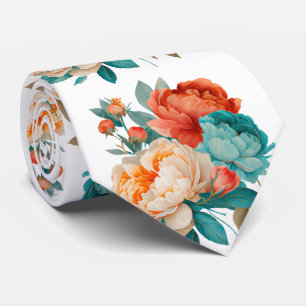 Gravata Turquesa Laranja Laranja Cor Floral Padrão