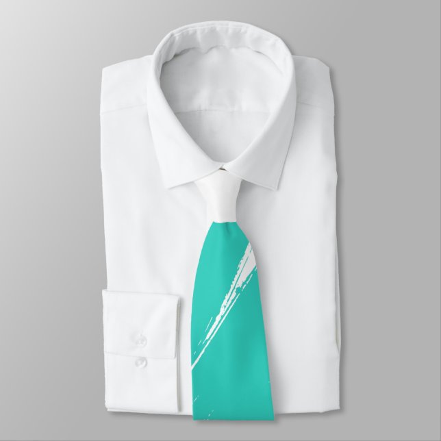 Gravata Turquesa Pincel Moderno Fundo Branco (Amarrado)