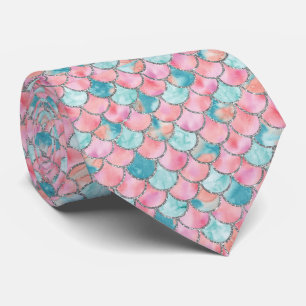Gravata Turquesa Rosa e Silver Scales de Sereia
