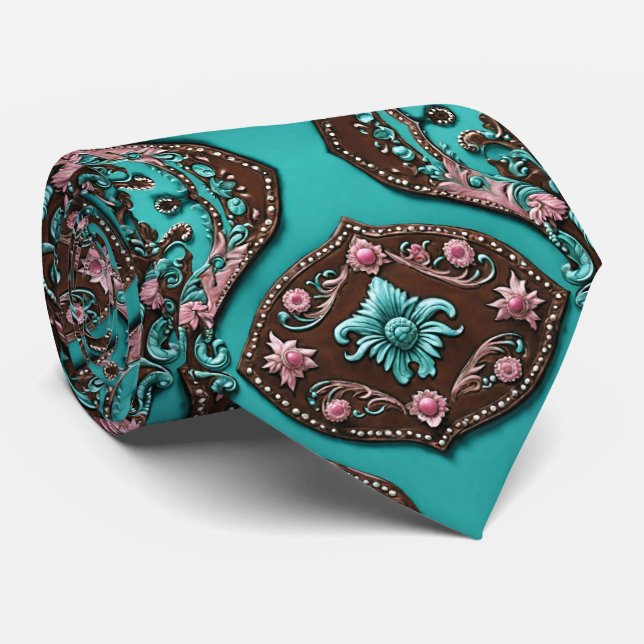Gravata Turquesa Rosa-Rosa-Cowboy do Sul (Rolled)