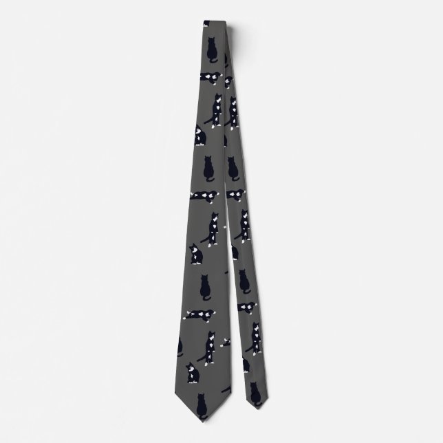 Gravata Tuxedo Cat Tie – Cute Black & White Cat Pattern on (Frente)