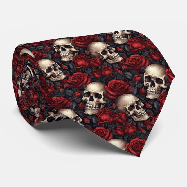 Gravata Um design da série A Skull and Roses 10 (Rolled)