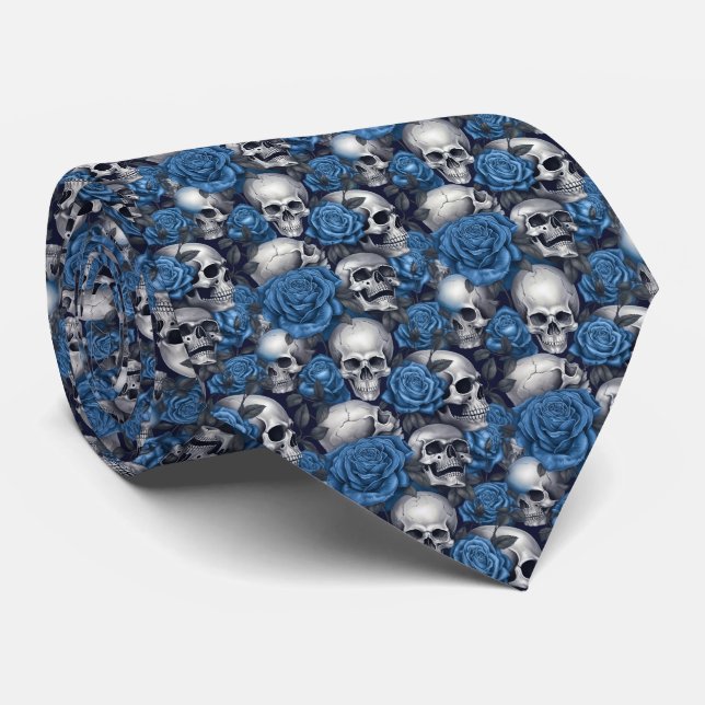 Gravata Um design da série A Skull and Roses 12 (Rolled)