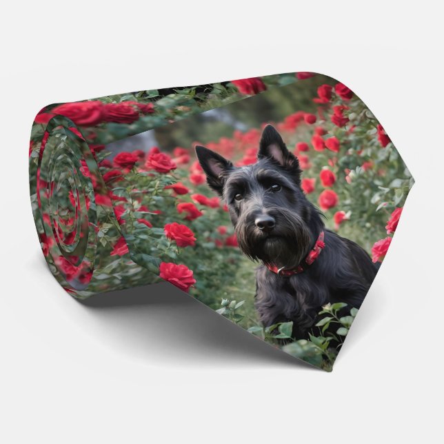 Gravata "Uma Rosa vermelha para o Black Scottish Terrier" (Rolled)