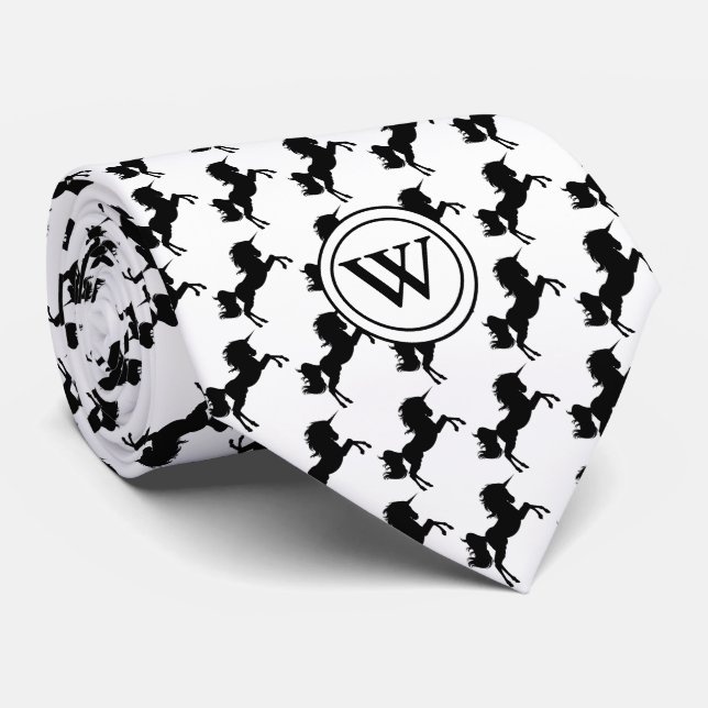 Gravata UNICORN com Escritura Cristã Monograma Branco (Rolled)