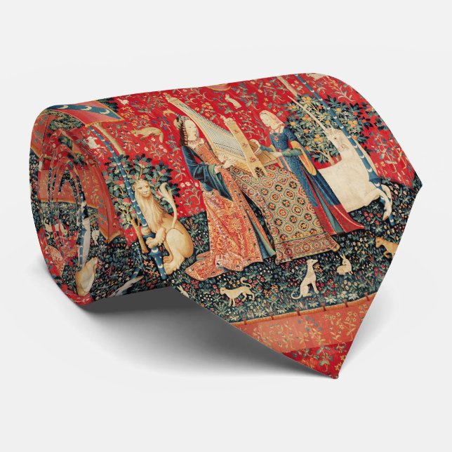 Gravata UNICORN E SENHORA JOGANDO ÓRGÃO, ANIMAIS Fantasy (Rolled)