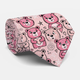 Gravata Ursinhos com Corações e Rosa - Dia dos Namorados (