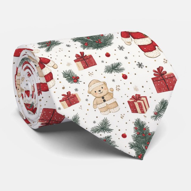 Gravata Urso de Natal padrão do Papai Noel (1) (Rolled)