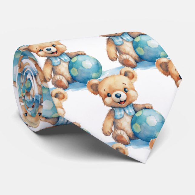 Gravata Urso de Pelúcia Azul  (Rolled)