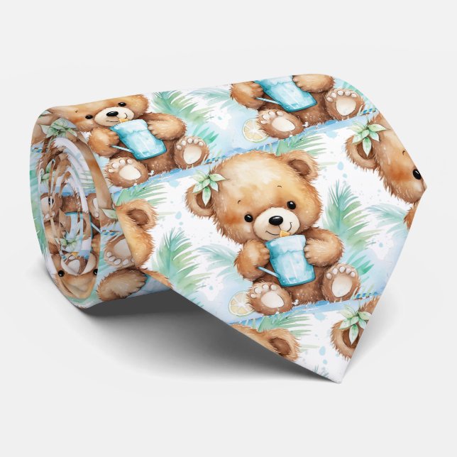Gravata Urso de Pelúcia Azul  (Rolled)