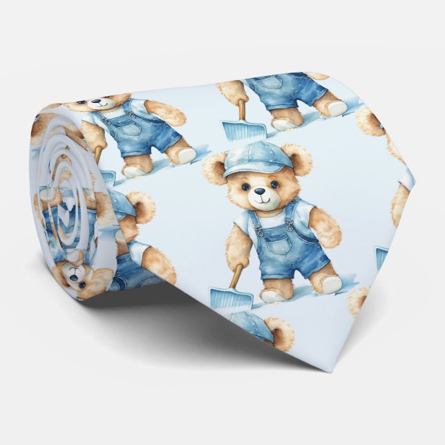 Gravata Urso de Pelúcia Azul  (Rolled)