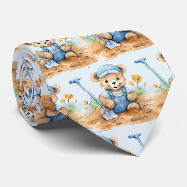 Gravata Urso de Pelúcia Azul  (Rolled)