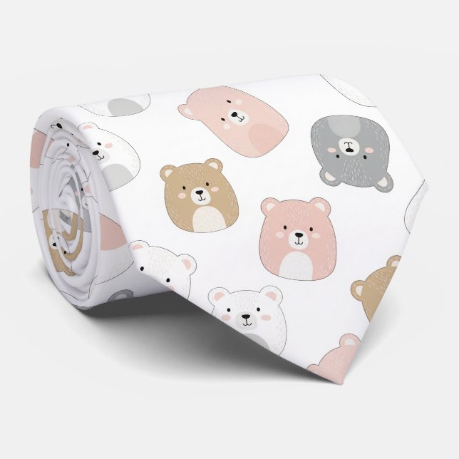 Gravata Urso Fofo e Corações -- Berçário Pastel (1) (Rolled)