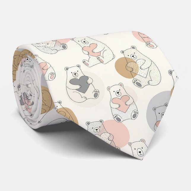 Gravata Urso Fofo e Corações -- Berçário Pastel (10) (Rolled)