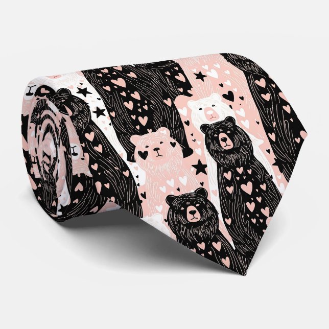 Gravata Urso Fofo - Suave Floresta em Pastel (5) (Rolled)
