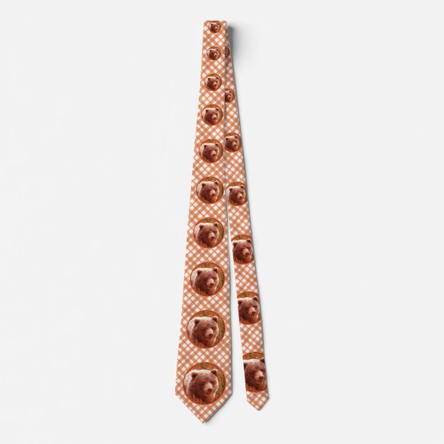 Gravata Urso Grizzly na Pintura de Arte Selvagem com Algas (Frente)