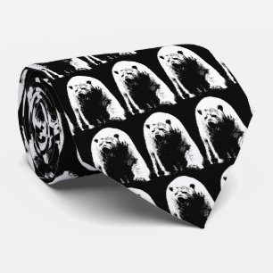 Gravata Urso Polar Pop de Arte Preta e Branca