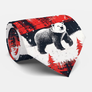 Gravata Urso Polar Xadrez Búfalo Vermelho