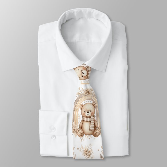 Gravata Urso Teddy Boho Arco-íris Floral Neutro (Amarrado)