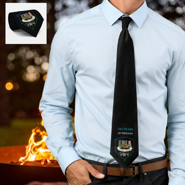 Gravata US 250 Years Freedom Elegant Patriotic Black Guest (US 250 Years Freedom Elegant Patriotic Black Guest Neck Tie)