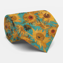Gravata Van Gogh Sunflowers yellow teal blue red orange