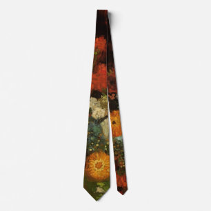 Gravata Van Gogh Vase com Zinnias Vintage
