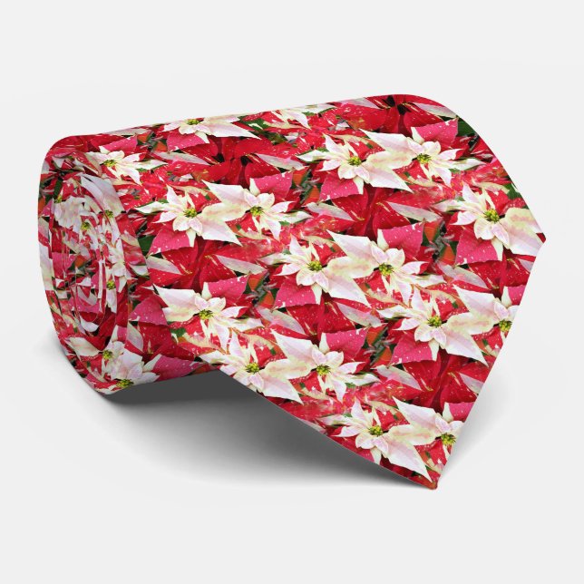 Gravata Variegated Poinsettia Holiday Neck Tie (Rolled)