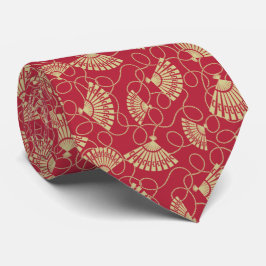 Gravata Ventiladores Dourados japoneses em vermelho