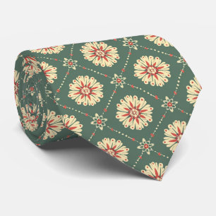 Gravata Verde com padrão floral bege