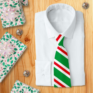 Gravata Verde de Natal, Vermelho e Branco Riscado