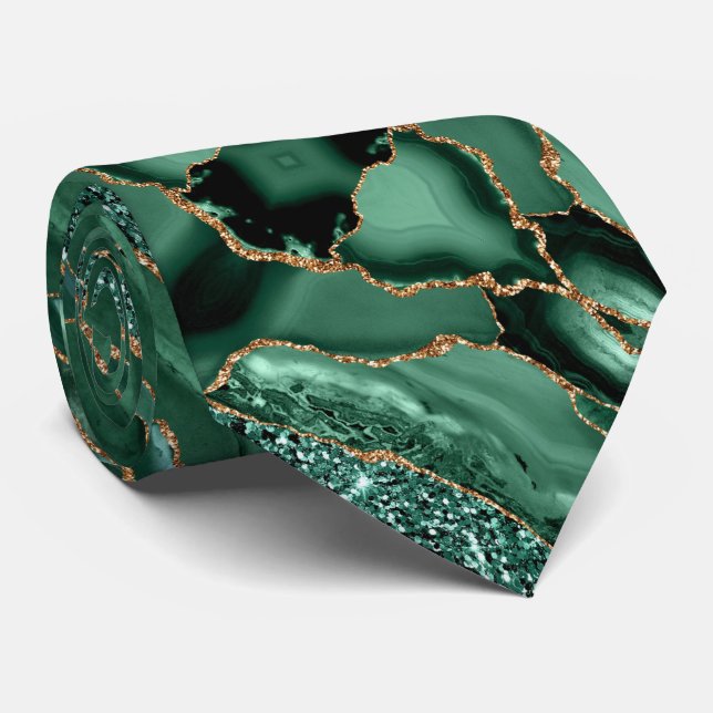 Gravata Verde Esmeralda Dourado Brilho (Rolled)