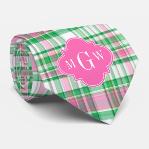 Gravata Verde Esmeralda Rosa Quente Branco Madras Préppy M