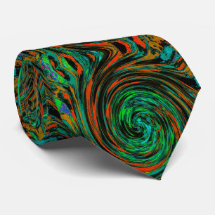 Gravata Verde Lima e Laranja Abstrato Retro Twirl