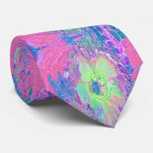 Gravata Verde limão Psychedelic Trippy e Hibiscus roxo