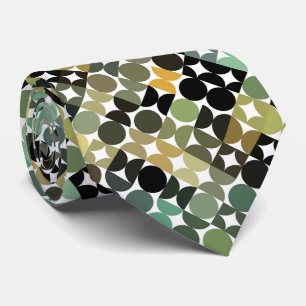 Gravata Verde Oliva Bege Preto Círculos Padrão Artístico