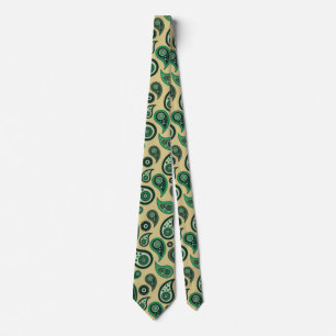 Gravata Verde sobre Beige Paisley Nicktie